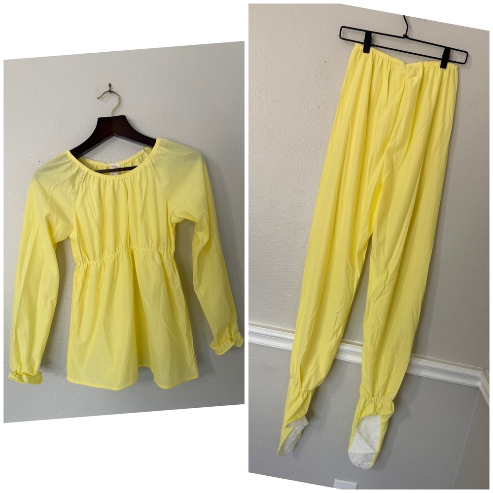 Vintage 1972 Sears Womens Footed Sleeper Pajama Set Yellow Size 34 Mod 70s USA
